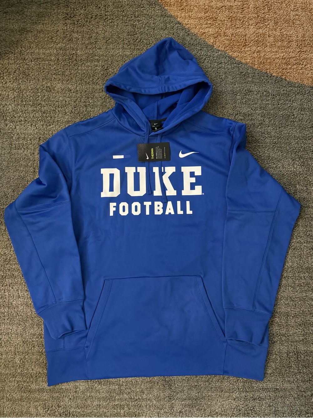 Nike Blue Duke Football Hoodie with White Logo